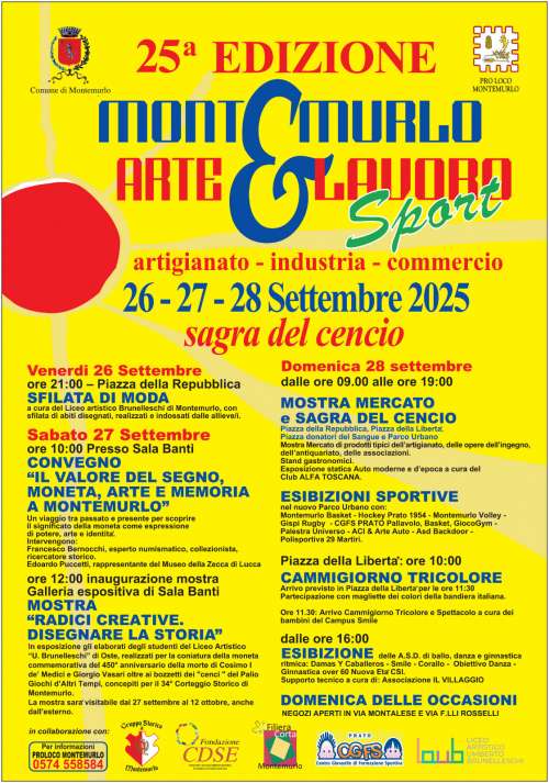 Montemurlo arte, lavoro e sport 2025, un fine settimana di divertimento